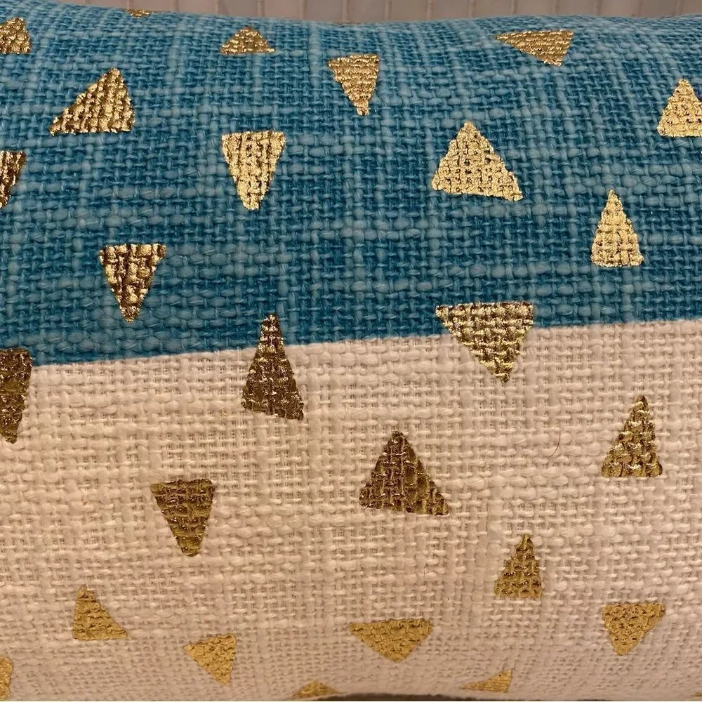 Pier One Lumbar Teal White Pillow with Tassels - Picture 2 of 9